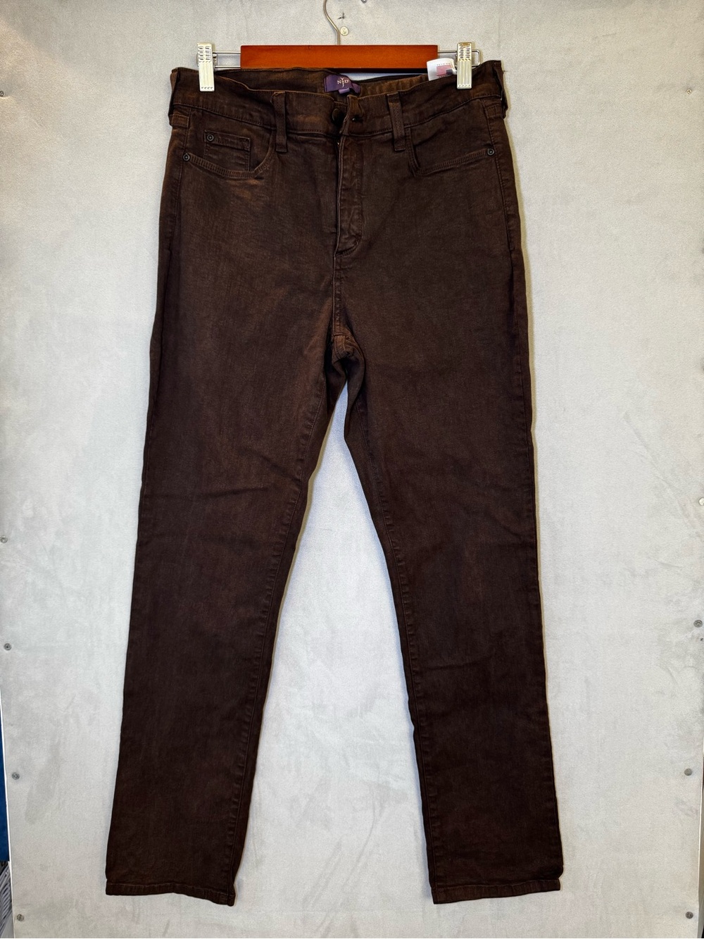 NYDJ Jeans Women’s 12 Brown Slim Straight Stretch Cotton Made in USA